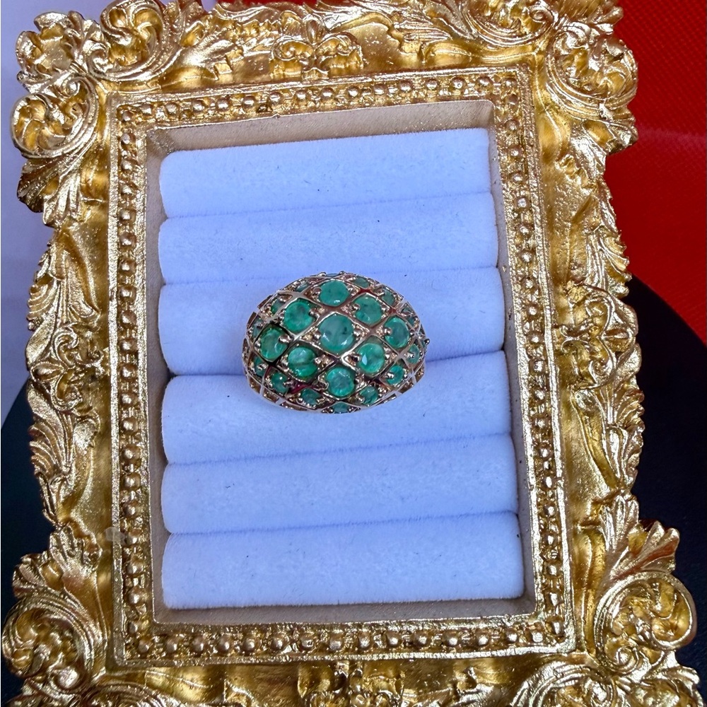 Ross-Simons Sterling silver Dome Ring with emerald Green Stones